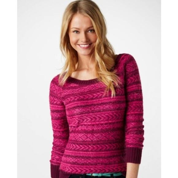 American Eagle Womens Size X-Small Pink Purple Fuzzy Mohair Wool Nordic Sweater - Picture 1 of 8